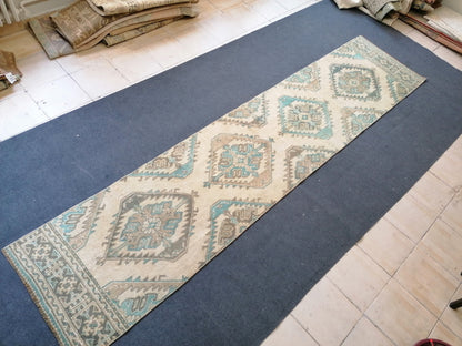 2.8 x 12 turkish runner rug, vintage runner rug, Oushak runner rug,