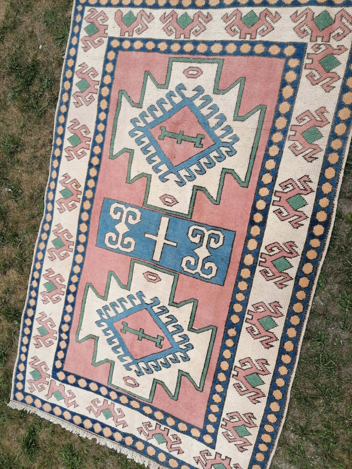 Vintage turkish blue rugs 4.5 x 6.9 oushak wool rug