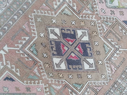 4.7 x 8 blue and pink wool rug, vintage oushak rug, turkish handmade