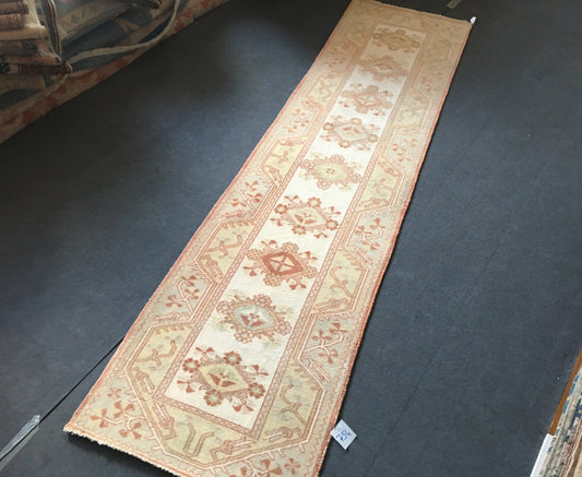 2.4 x 9 vintage brown entryway runner, handmade floor runner rug, Oushak room area runner