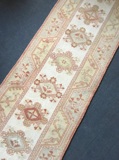 2.4 x 9 vintage brown entryway runner, handmade floor runner rug, Oushak room area runner