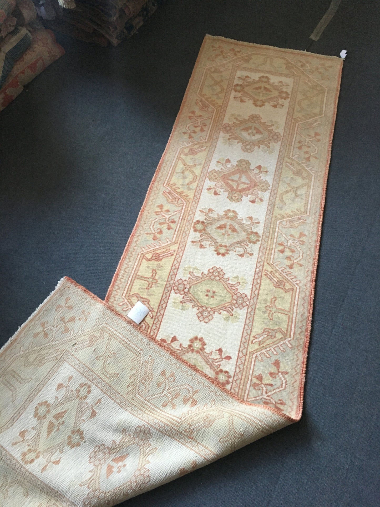 2.4 x 9 vintage brown entryway runner, handmade floor runner rug, Oushak room area runner