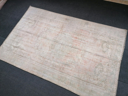 Distressed vintage rug 5.8 x 9 muted hand made rug, antique rug,