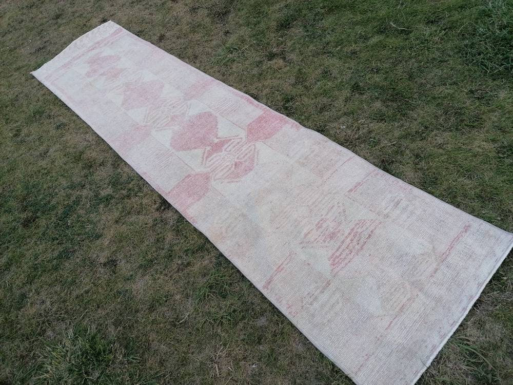 Muted vintage runner rug 2.8 x 11.7 Turkish runner rug