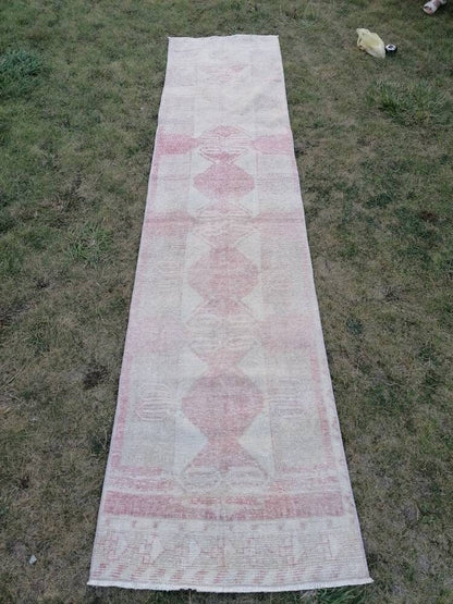 Muted vintage runner rug 2.8 x 11.7 Turkish runner rug