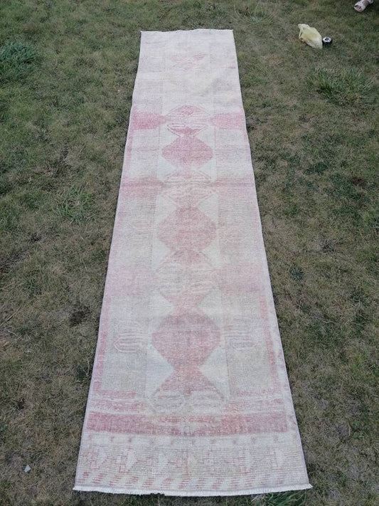 Muted vintage runner rug 2.8 x 11.7 Turkish runner rug