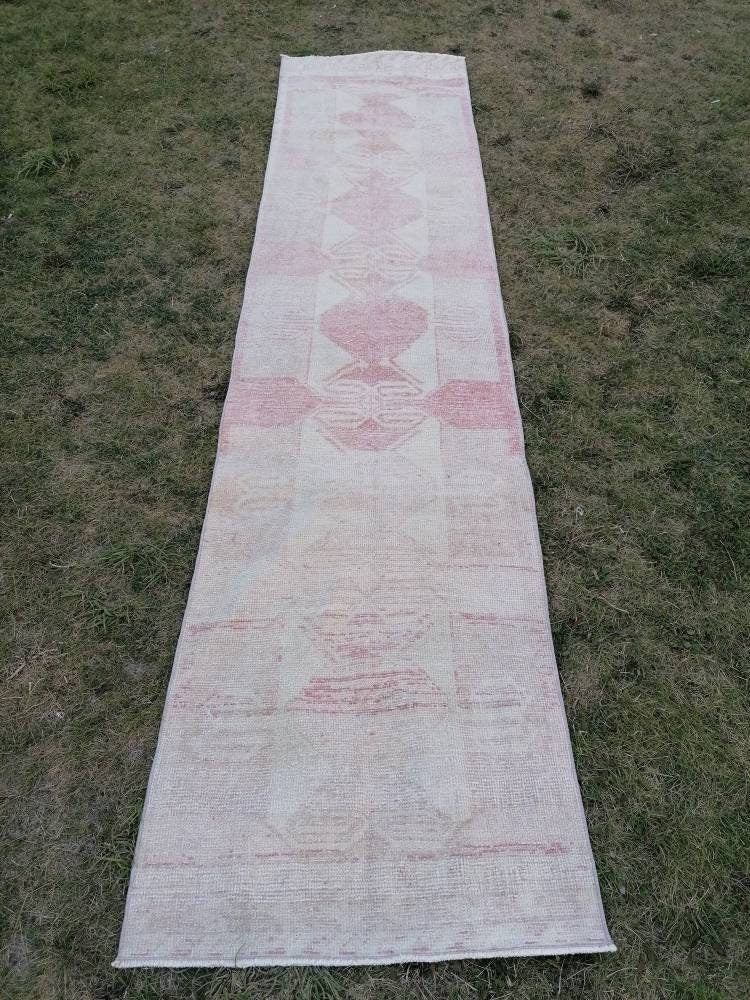 Muted vintage runner rug 2.8 x 11.7 Turkish runner rug