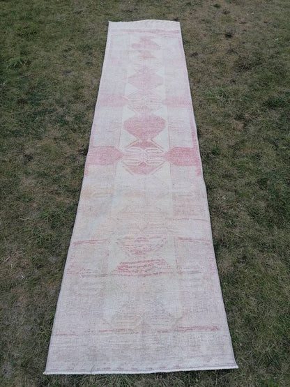 Muted vintage runner rug 2.8 x 11.7 Turkish runner rug