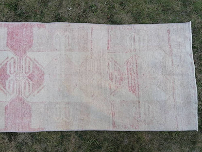 Muted vintage runner rug 2.8 x 11.7 Turkish runner rug
