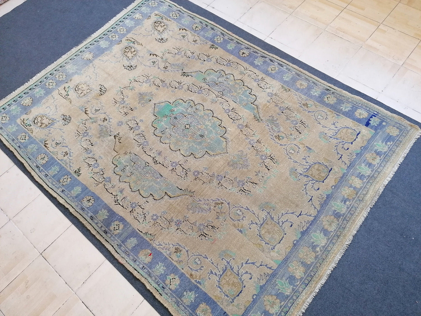 oushak rug 6.4 x 8.5 vintage wool rug, turkish hand made rug,