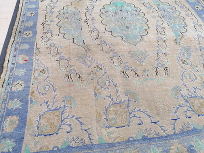 oushak rug 6.4 x 8.5 vintage wool rug, turkish hand made rug,