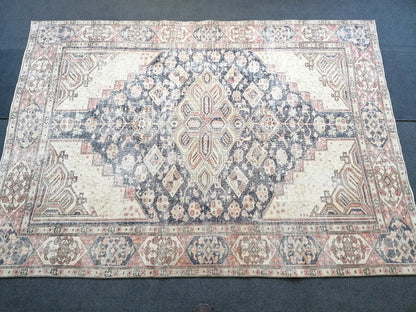 7 x 9.7  oushak rug, vintage runner rug wool hand made rugs vintage blue rug