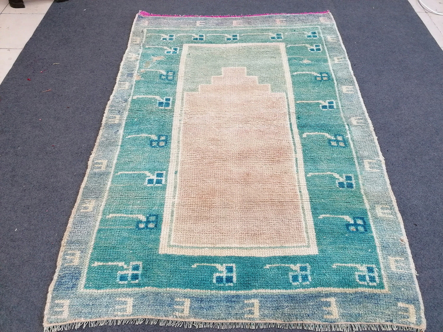 3.4 x 5 Shaggy turkish hand made rug vintage green rugs, high pile wool rug,