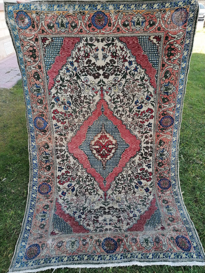 4 x 6.8 turkish rug, distressed vintage turkish rug, old turkish rug,