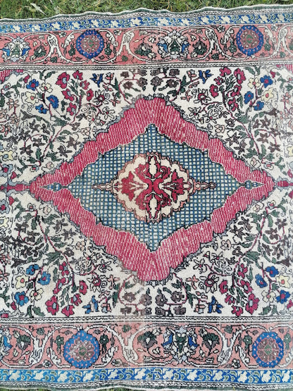 4 x 6.8 turkish rug, distressed vintage turkish rug, old turkish rug,