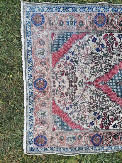 4 x 6.8 turkish rug, distressed vintage turkish rug, old turkish rug,