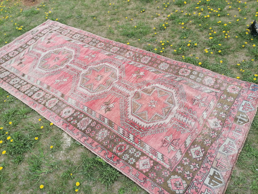 4.9 x 11 anatolian runner rug, old oushak turkish runner rug, vintage turkish runner rug,