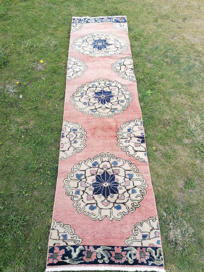 2.8 x 10.4 runner rug, oushak turkish runner rug, hallway vintage  runner, hand made wool runner,