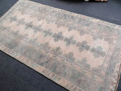 4.10 x 9 turkish runner rug, oushak vintage rug,vintage anatolian rug, handmade