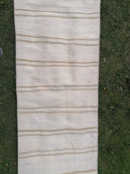 2.2 x 26 Neutral vintage runner rug , extra long flat woven kilim runner,  vintage handmade rug