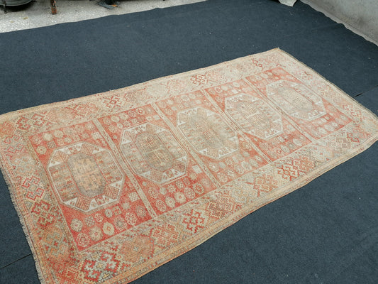 4.4 x 9 soft vintage oushak turkish  rug, anatolian old vintage runner rug