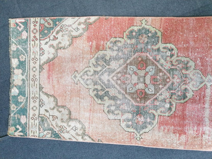 2.6 x 10.4 0ushak turkish runner rug, vintage rug, vintage handmade rug