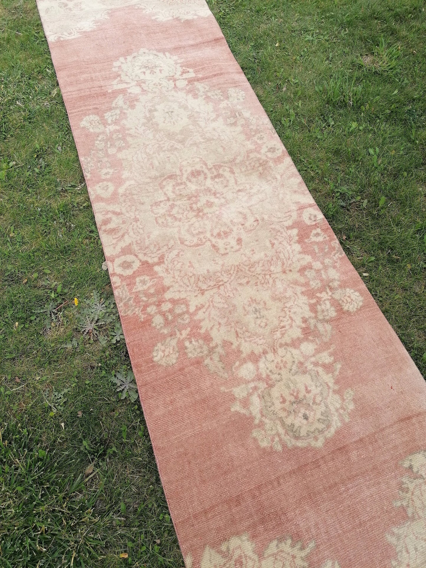 Turkish oushak runner rug 2.11 x 10 vintage runner rug, unique hand made wool runner rug,
