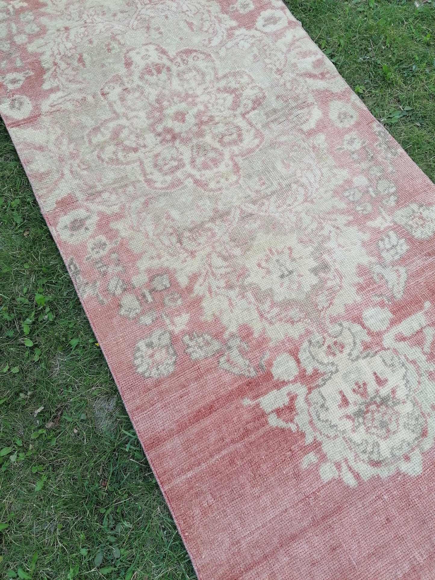 Turkish oushak runner rug 2.11 x 10 vintage runner rug, unique hand made wool runner rug,