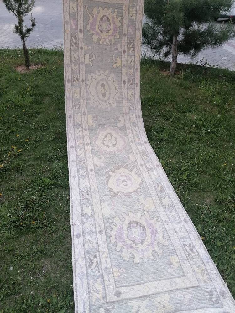 Oushak wool runner 3x12 turkish oushak new produced handmade rug, hallway runner rug