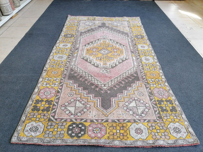 3.8 x 6.9 vintage turkish rug, oushak vintage rug, kitchen rug,