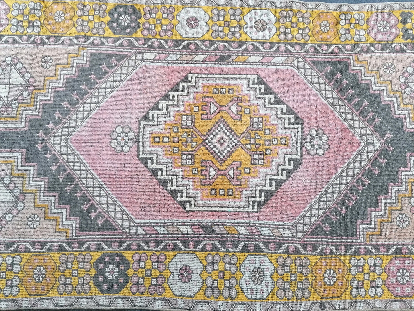 3.8 x 6.9 vintage turkish rug, oushak vintage rug, kitchen rug,