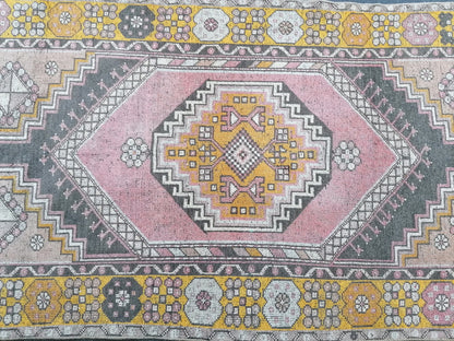 3.8 x 6.9 vintage turkish rug, oushak vintage rug, kitchen rug,