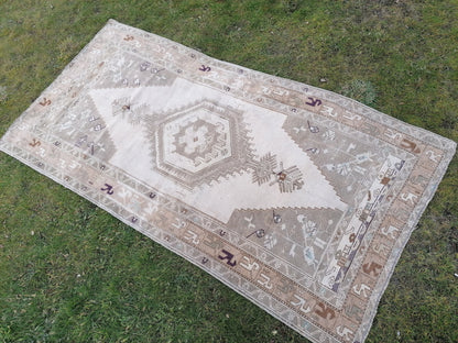 4.7 x 9 vintage turkish rug, oushak vintage kitchen rug