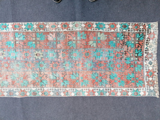 2.6 x 12 vintage turkish rug, oushak rug, vintage rug,