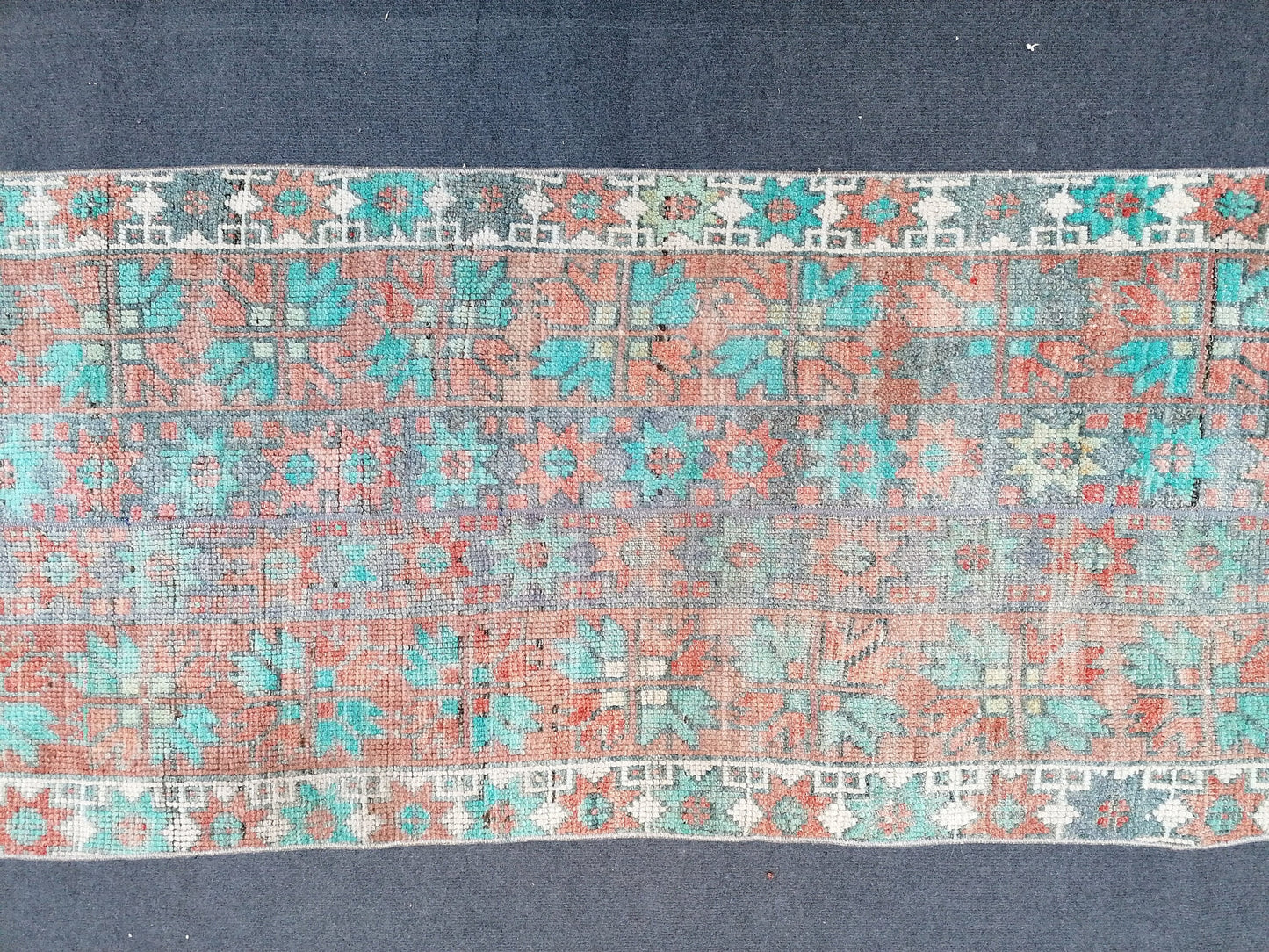 2.6 x 12 vintage turkish rug, oushak rug, vintage rug,