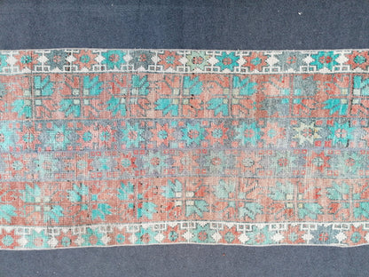 2.6 x 12 vintage turkish rug, oushak rug, vintage rug,
