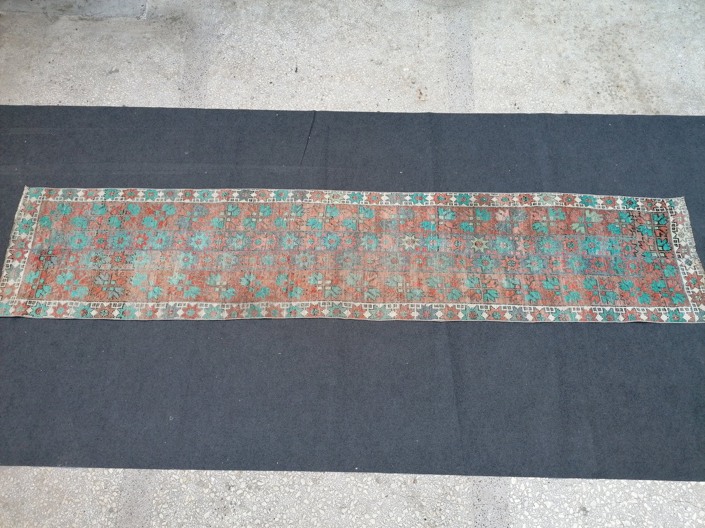 2.6 x 12 vintage turkish rug, oushak rug, vintage rug,