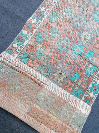 2.6 x 12 vintage turkish rug, oushak rug, vintage rug,