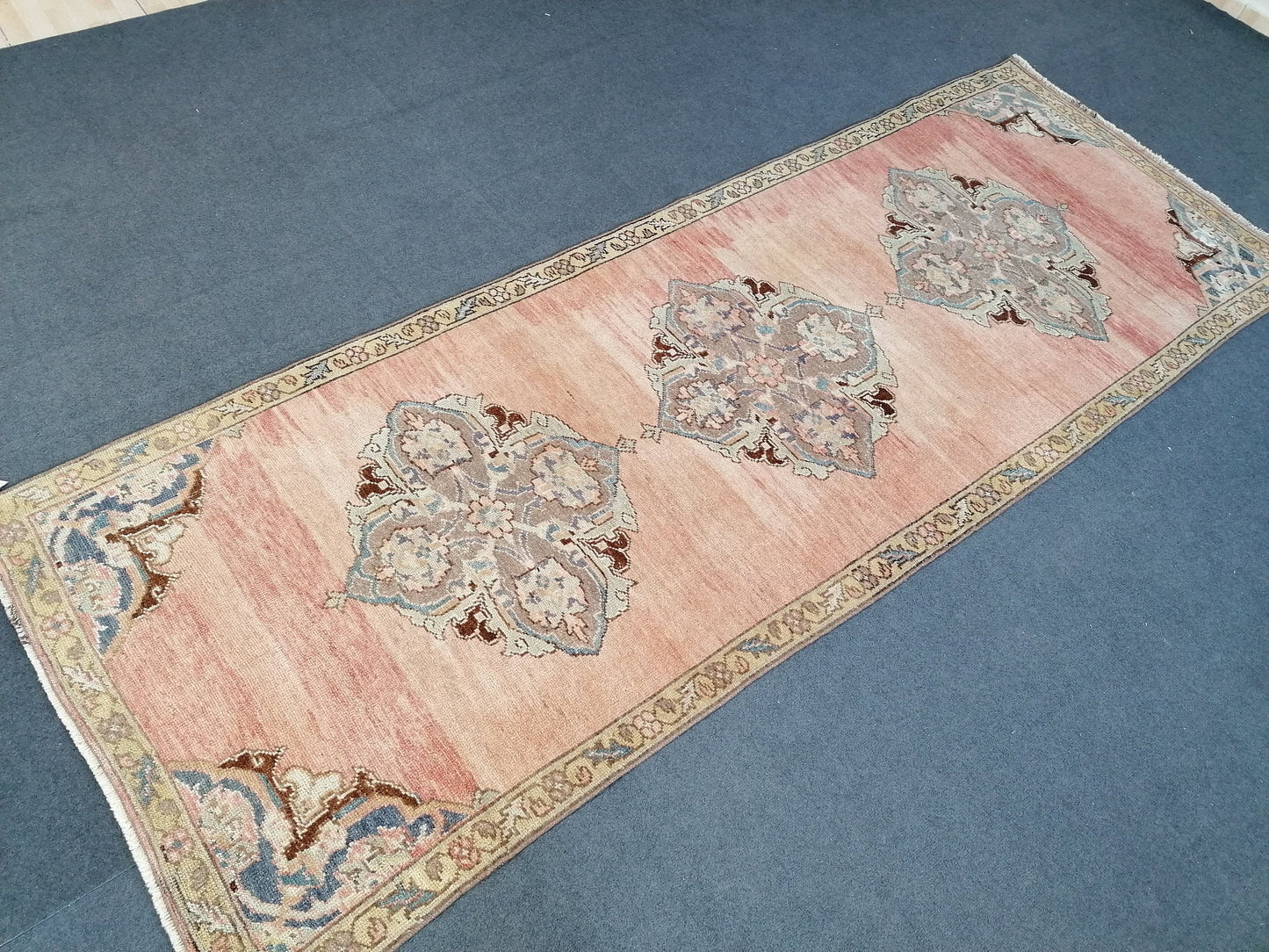 3.5 x 9.4 oushak wool runner rug,turkish handmade rug, hallway runner rug, vintage runner rug,