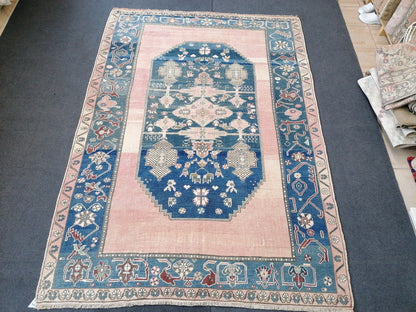 6.2 x 9 oushak vintage rug, turkish oushak rug rustic unsual tribal rug