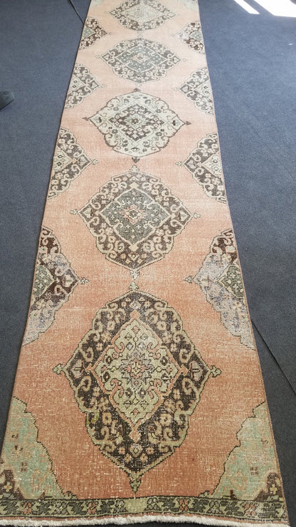 2.8 x 11.9 Turkish Runner rug, vintage runner rug, oushak runner