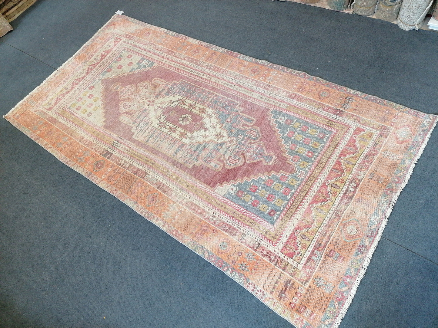 4.3 x 8 vintage pastel rug , anatolia rug, oushak vintage rug,