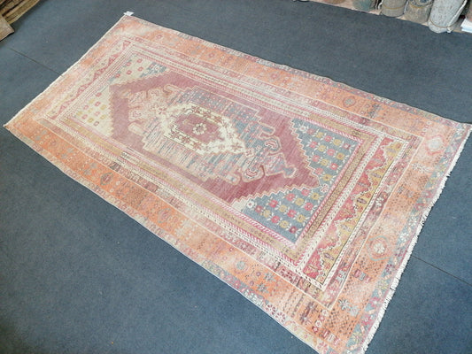 4.3 x 8 vintage pastel rug , anatolia rug, oushak vintage rug,