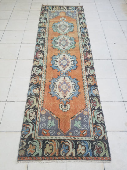 33 x 109 inches Turkish runner rug, vintage runner rug, vintage oushak rug,