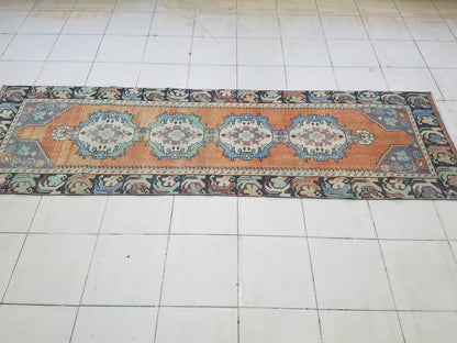 33 x 109 inches Turkish runner rug, vintage runner rug, vintage oushak rug,