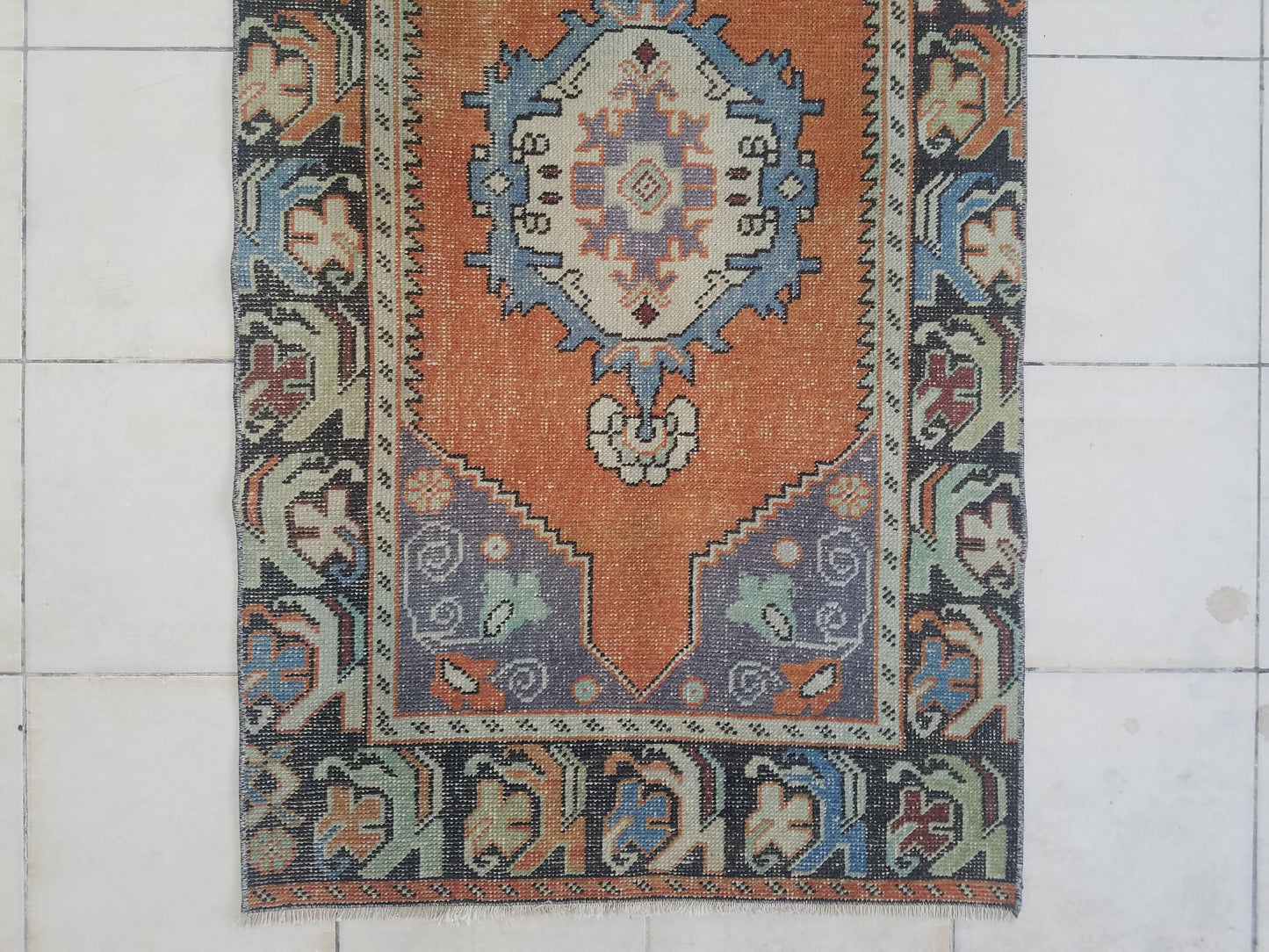 33 x 109 inches Turkish runner rug, vintage runner rug, vintage oushak rug,