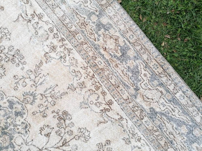 Large oushak wool rug 7.10 x 12.2 distressed vintage rug, turkish rug,