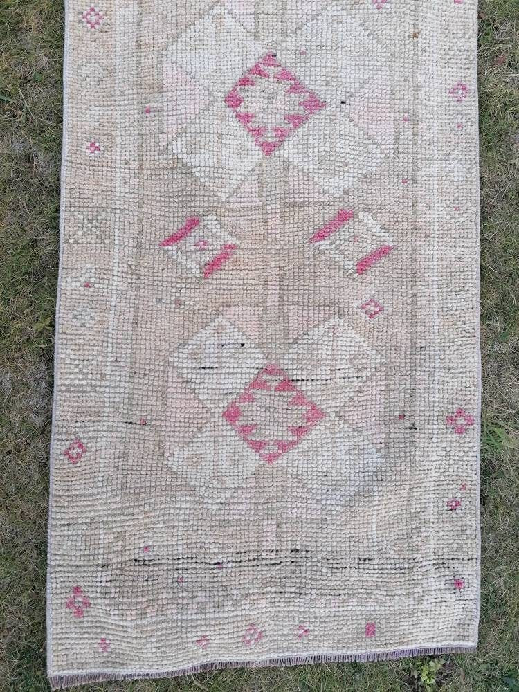 2.7 x 12.8 turkish runner rug hallway runner rug, vintage runner rug turkish handmade wool rug,