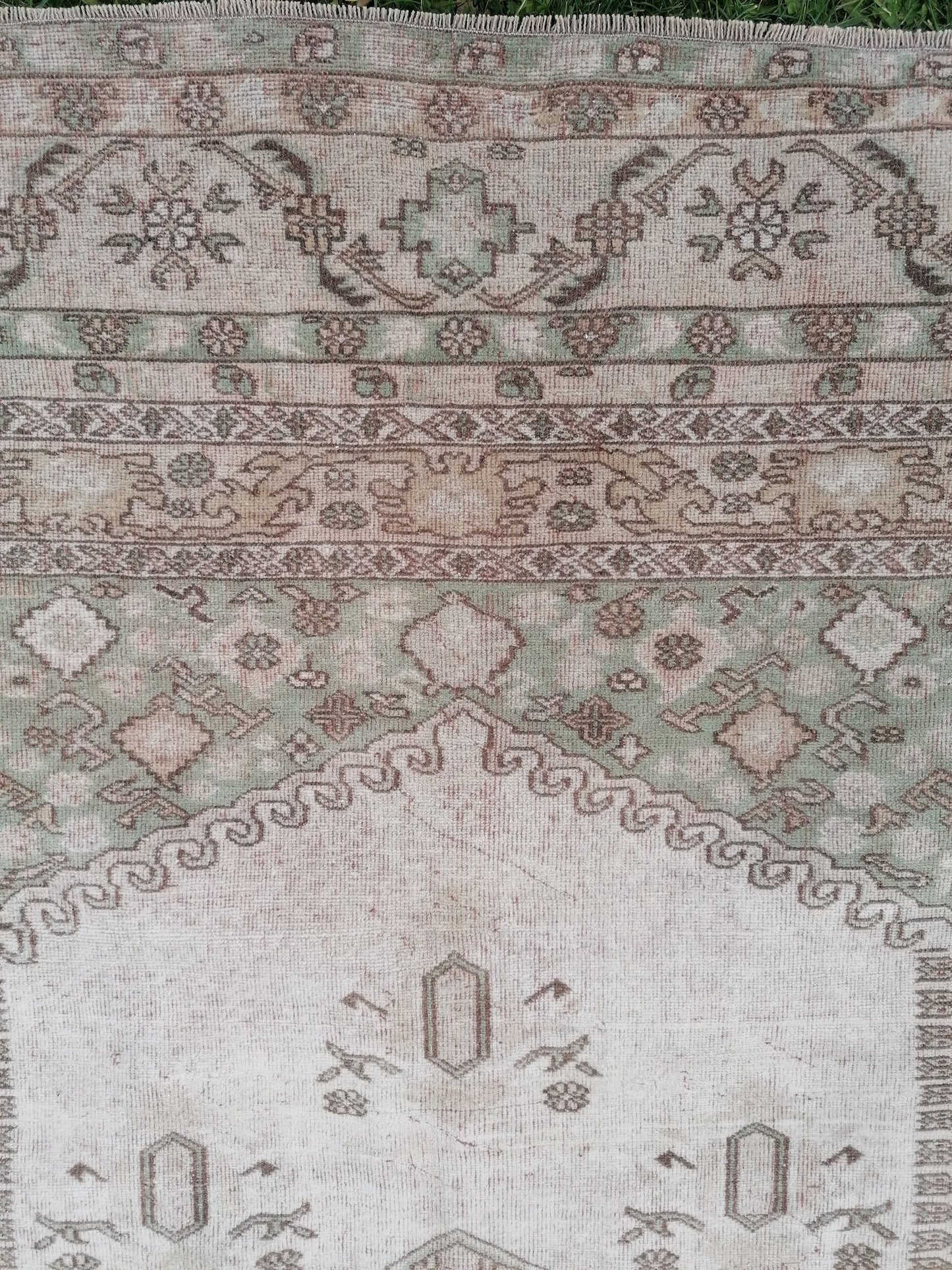 5.6 x 7.6 oushak wool rug large muted turkısh rug, neutral vıntage handmade rug,