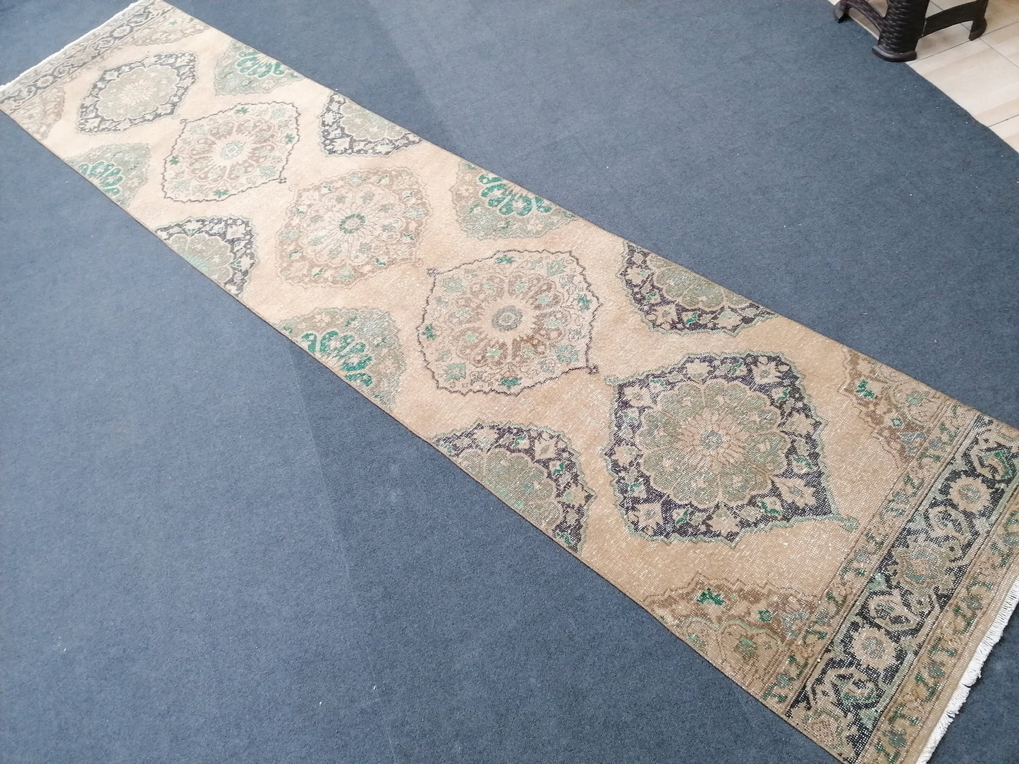 2.8 x 12.2 runner rug, handmade runner, vintage runner rug, oushak runner rug